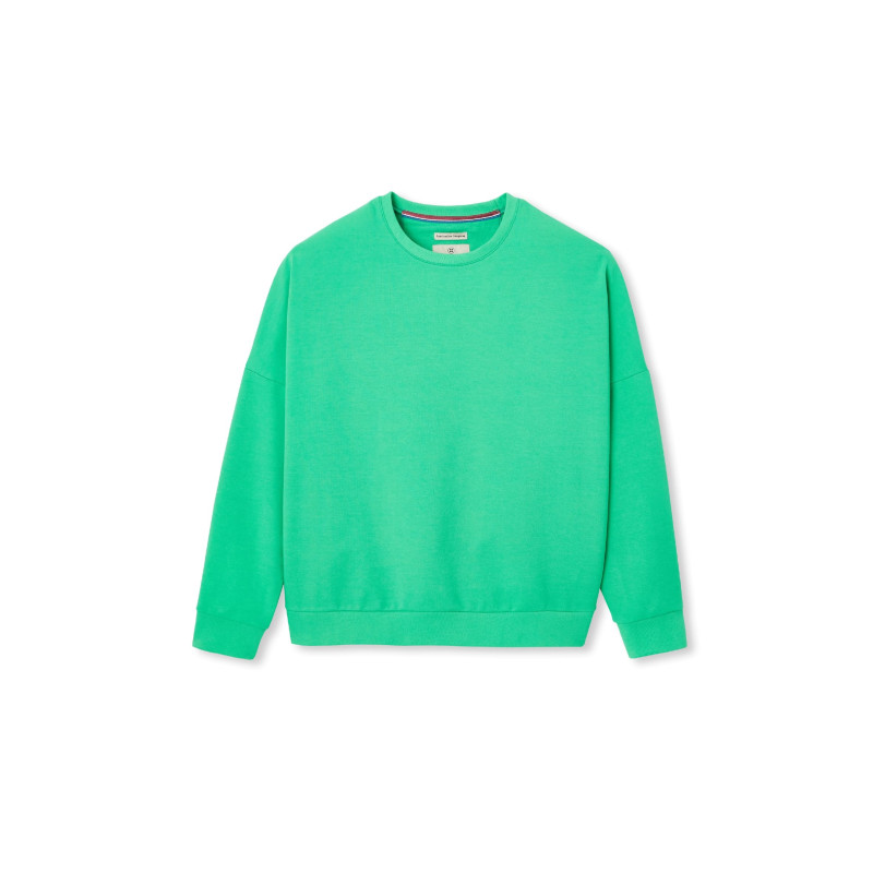 Sweat Femme TU Coton Vert - Taille 12 - Pull Col Rond Manches Longues