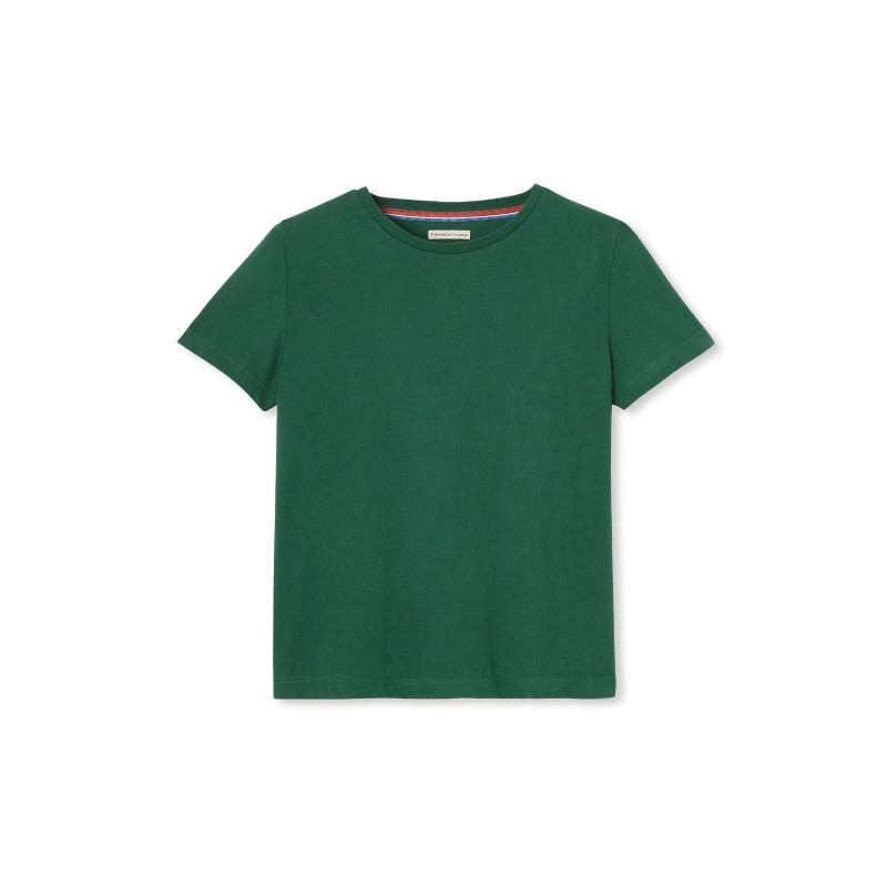 T-shirt vert rayé col marron Diega