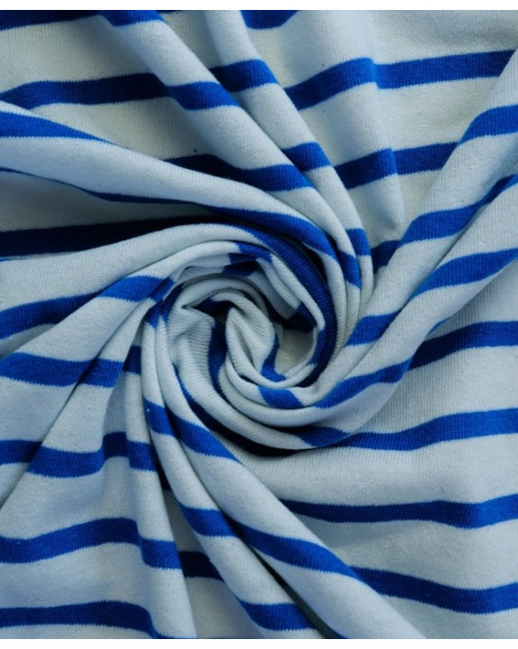 Jersey écru rayé bleu indigo en coton - zoom