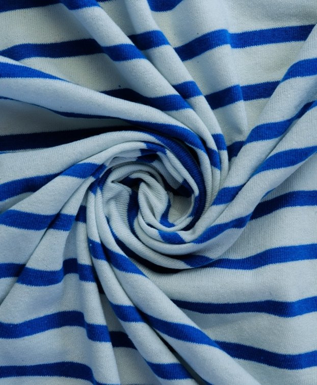 Jersey écru rayé bleu indigo en coton - zoom