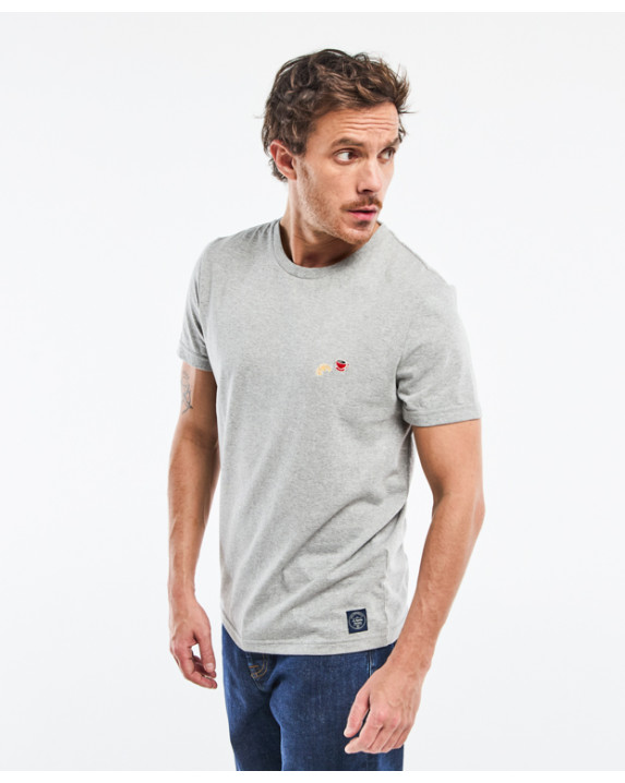 Tee-Shirt Barthélémien "Café croissant" gris chiné foncé recyclé - vue silhouette