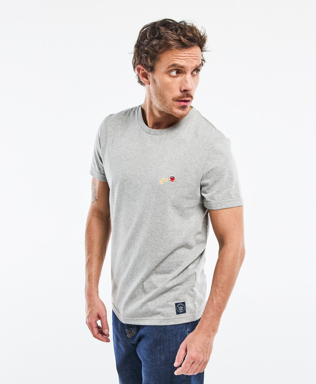 Tee-Shirt Barthélémien "Café croissant" gris chiné foncé recyclé - vue silhouette