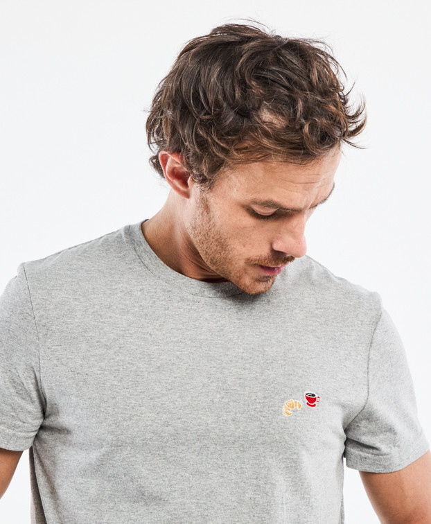 Tee-Shirt Barthélémien "Café croissant" gris chiné foncé recyclé - vue haut du corps