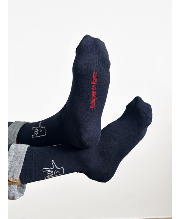 Chaussettes Caspar Le mur des je t'aime marine Made in France - dessous pied