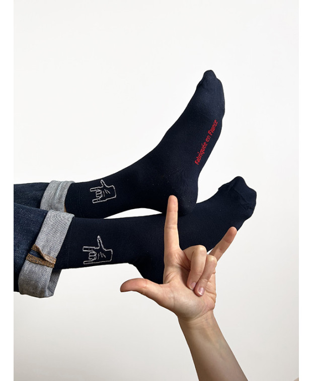 Chaussettes Caspar Le mur des je t'aime marine Made in France - love