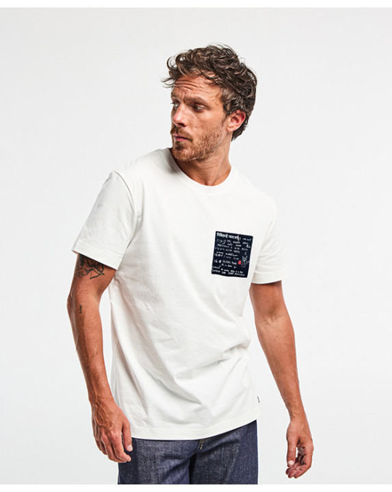 Tee-shirt Barthelemien écru à poche Le Mur des Je t'aime en coton bio - face