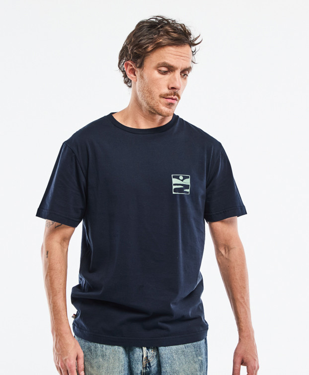 Tee-shirt Prodige print "Cours d'eau" marine en coton bio - La Gentle Factory