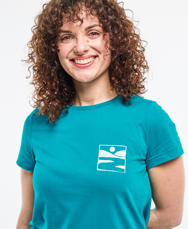 Tee-shirt Blanche print Cours d'eau turquoise en coton bio - zoom