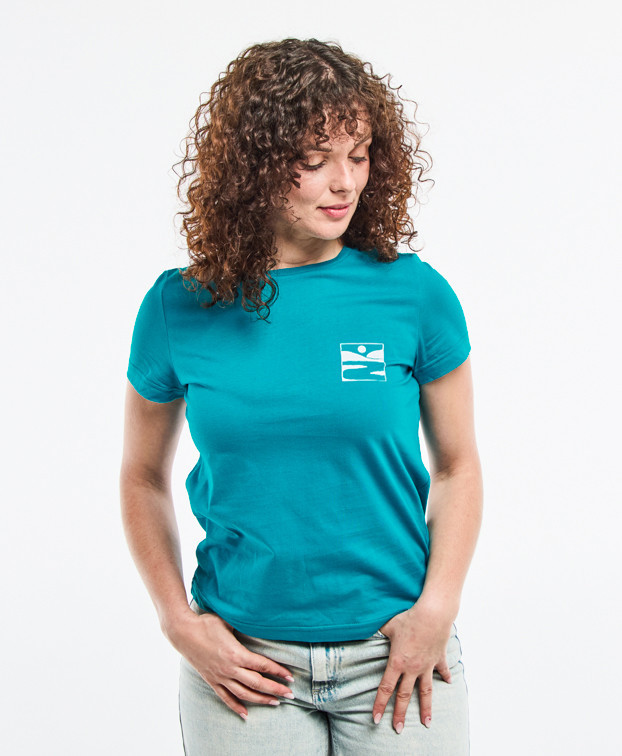 Tee-shirt Blanche print Cours d'eau turquoise en coton bio - face