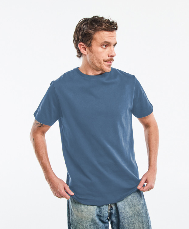 Tee-shirt Isao lourd en maille milano bleu moyen made in France - face