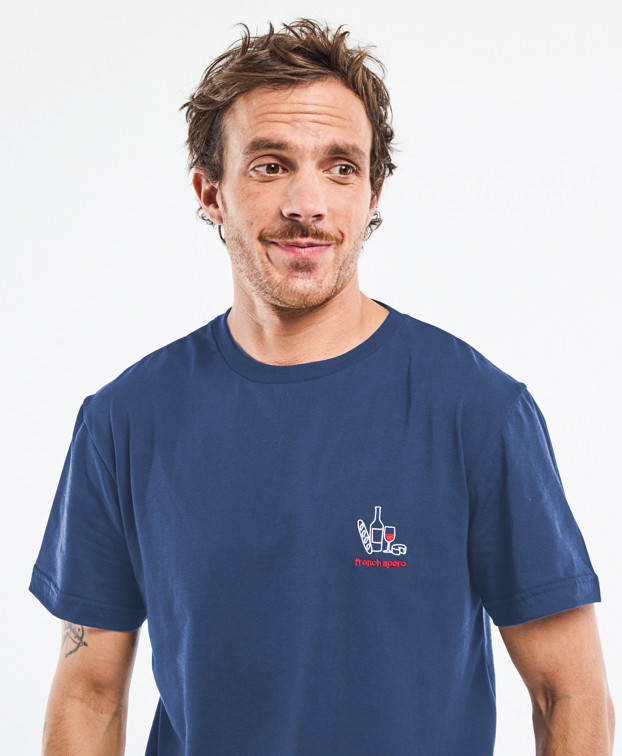 Tee-shirt Barthélémien "french apéro" Indigo en coton bio - vue face