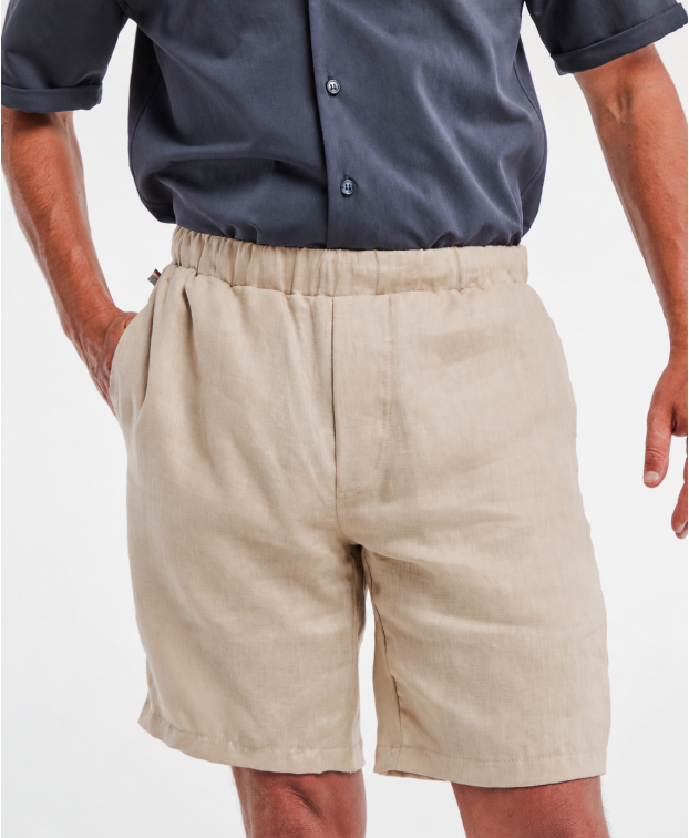 Short Liam sable en Lin Made in France - face