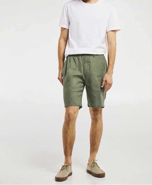 Short Liam made in France en lin kaki - La Gentle Factory - Vue de face