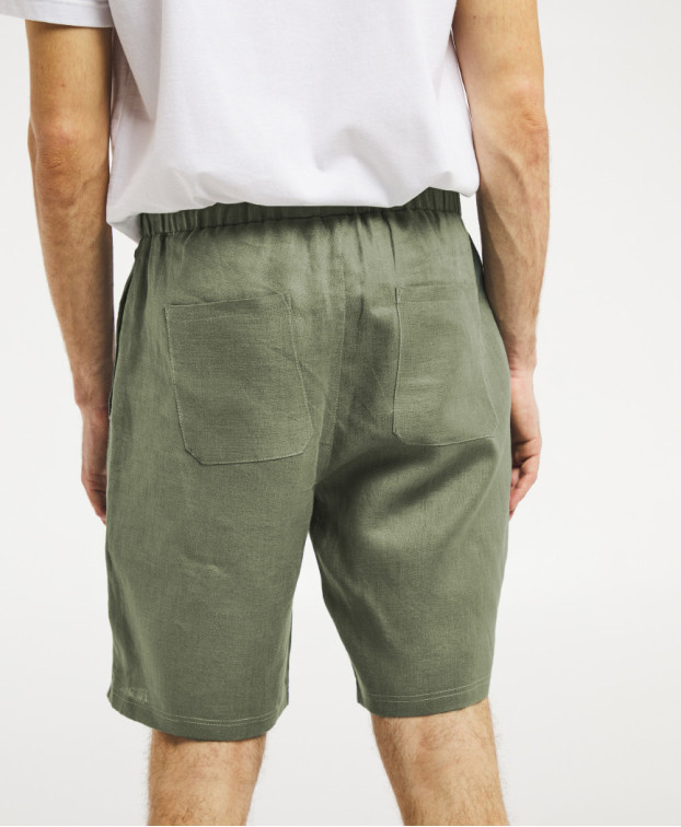 Short Liam made in France en lin kaki - La Gentle Factory - Vue de dos