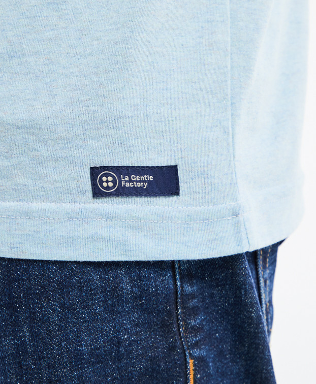 Tee-shirt Barthélémien brodé vélo bleu ciel made in France - vignette