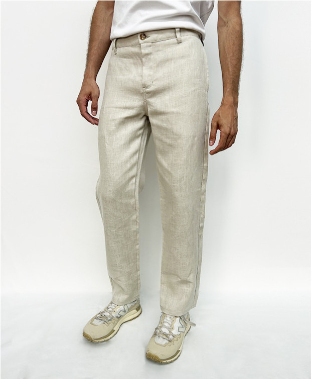 Pantalon Leny en lin sable Made in France - face