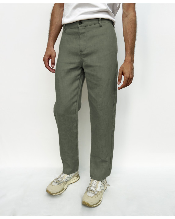 Pantalon Leny en lin sable Made in France - face