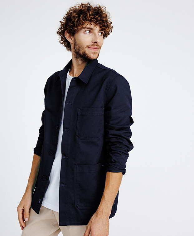 Veste de travail Valéry  marine en coton bio - face