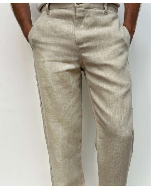 Pantalon Leny en lin sable Made in France - vue devant
