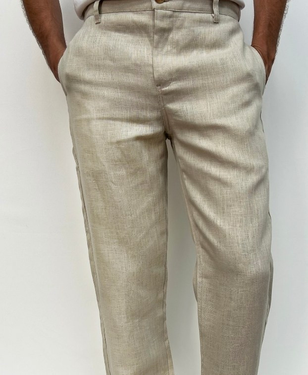 Pantalon Leny en lin sable Made in France - vue devant