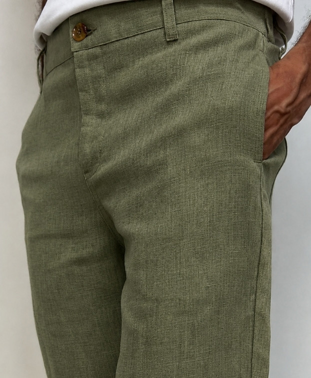 Pantalon Leny en lin kaki Made in France - vue poche