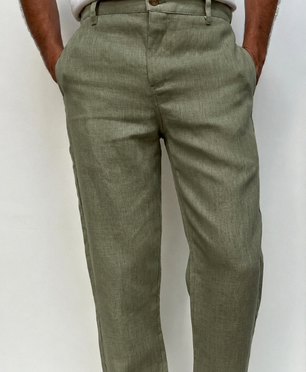 Pantalon Leny en lin kaki Made in France - vue face