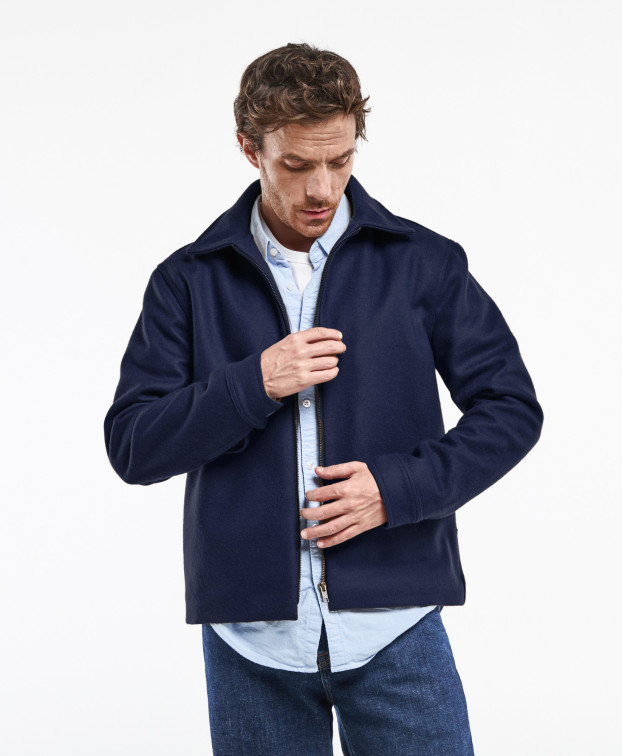 Blouson Ben en drap de laine marine Made in France - vue face