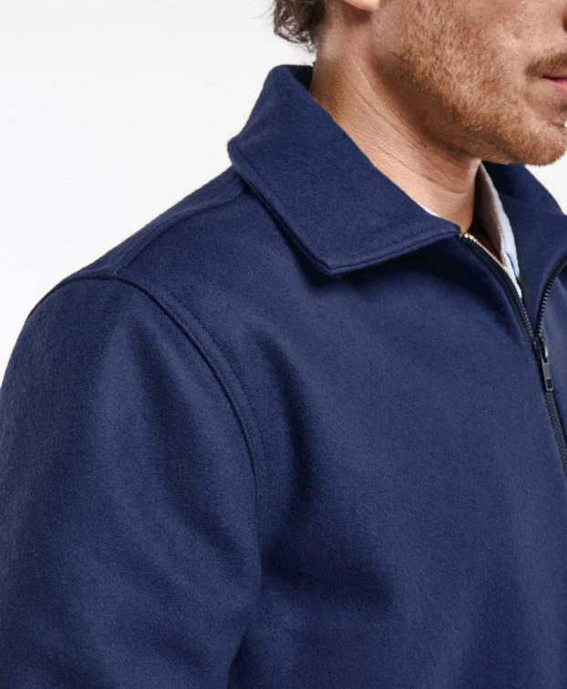 Blouson Ben en drap de laine marine Made in France - zoom col