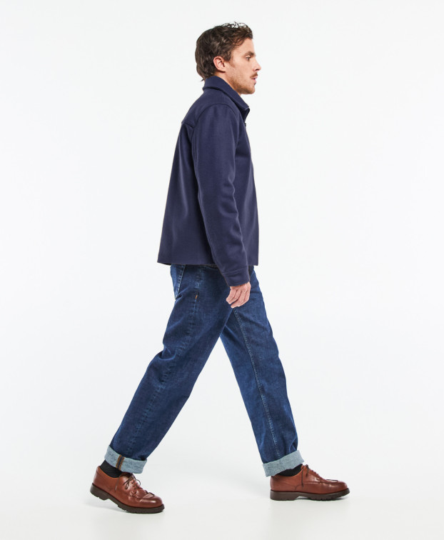 Blouson Ben en drap de laine marine Made in France -vue côté