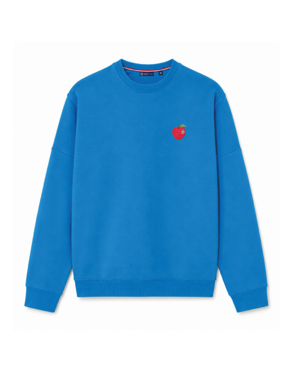 Sweat Femme en coton bio bleu brodé pomme made in France - Berenice - La Gentle Factory - vue de face