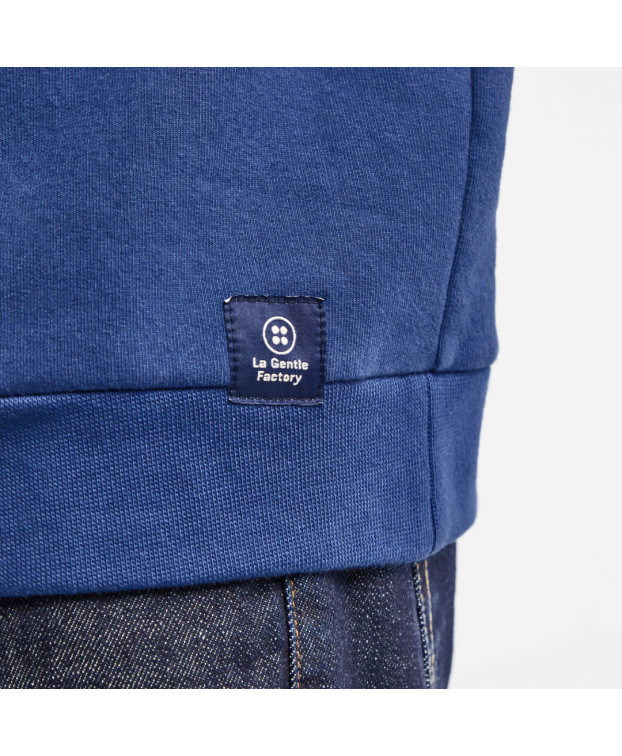 Sweat homme made in France Vélo brodé bleu indigo en coton bio - Benoit - La Gentle Factory - vue détail vignette