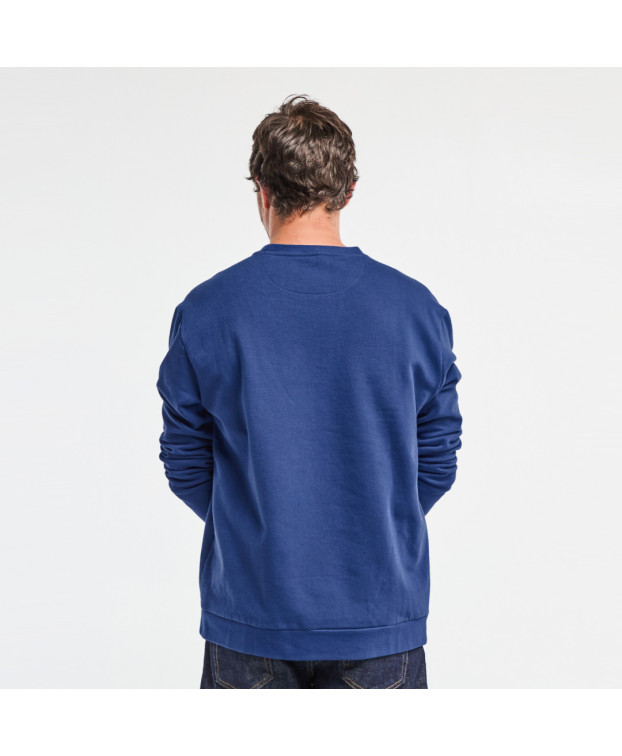 Sweat homme bleu made in France en coton bio brodé vélo bleu blanc rouge- Benoit - La Gentle Factory - vue de dos