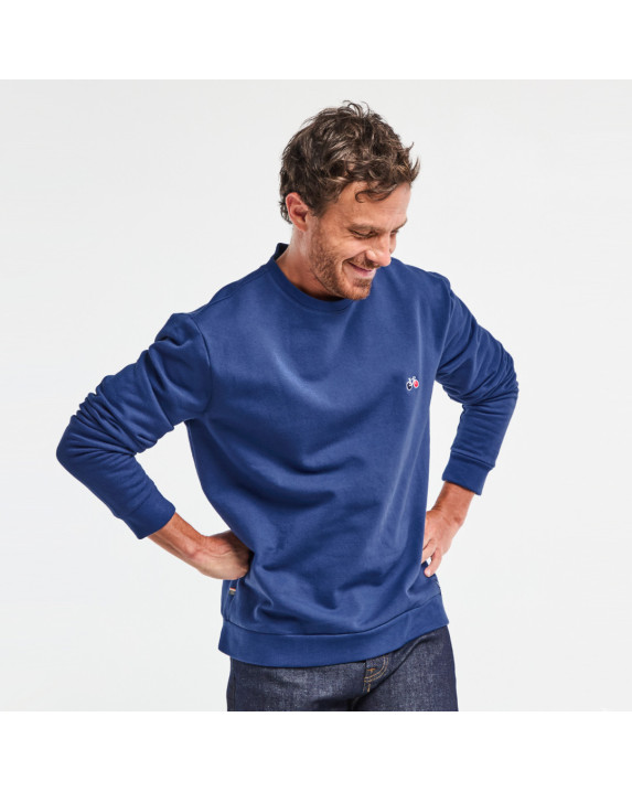 Sweat homme made in France bleu indigo en coton bio - Benoit - La Gentle Factory - vue de face porté