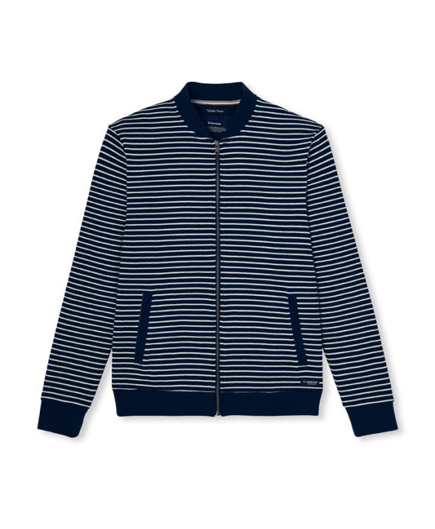Sweat Pedro zippé bleu rayé - La Gentle Factory - à plat Sweat Pedro zippé bleu rayé - La Gentle Factory - à plat