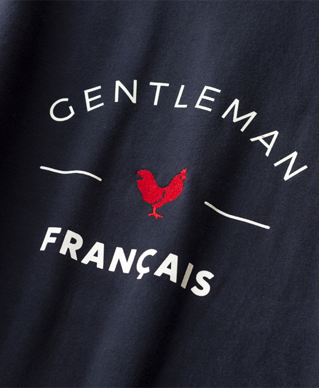 Sweat homme David Gentleman français bleu marine en coton bio zoom print - La Gentle Factory