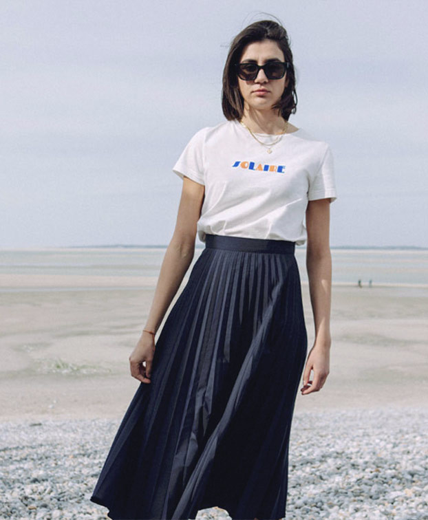 Tee-shirt Palmyre "Solaire" écru en coton bio vue de face - La Gentle Factory