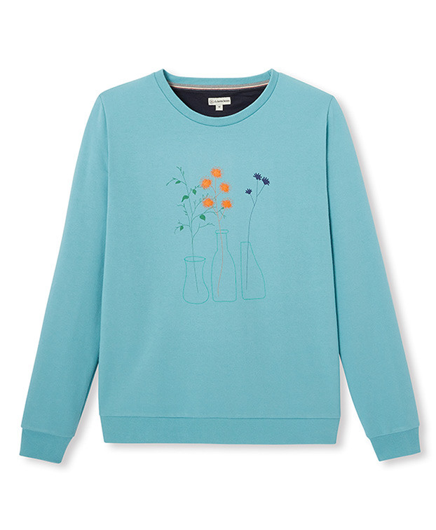 Sweat Stella "Vases" vert-bleu en coton bio - a plat - La Gentle Factory Sweat Stella "Vases" vert-bleu en coton bio - a plat - La Gentle Factory