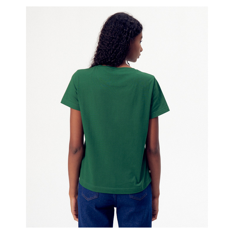 Tee-shirt vert à col rond couture dorée I.Code