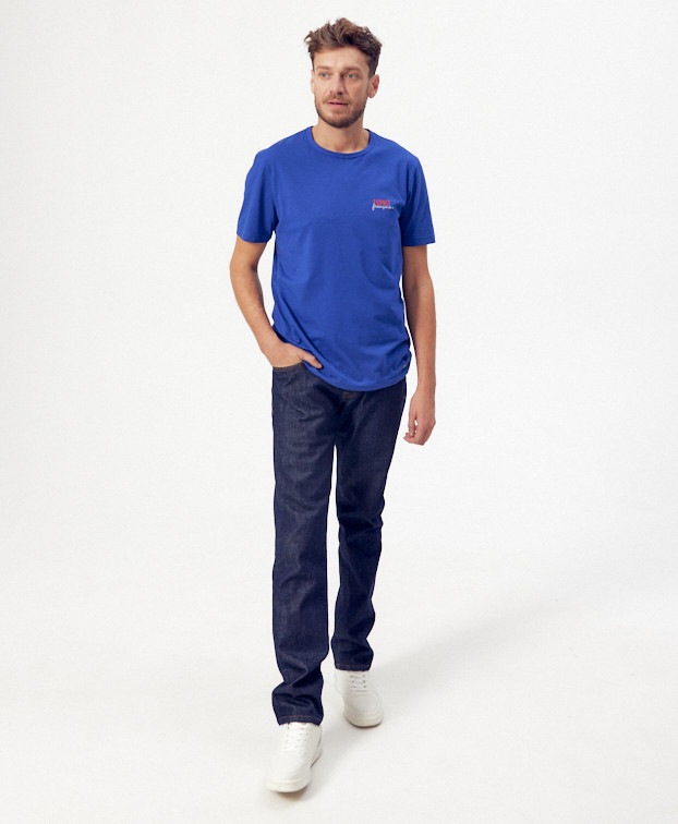 Tee-shirt Philibert bleu recyclé - Vue silhouette complète Tee-shirt Philibert bleu recyclé - Vue silhouette complète