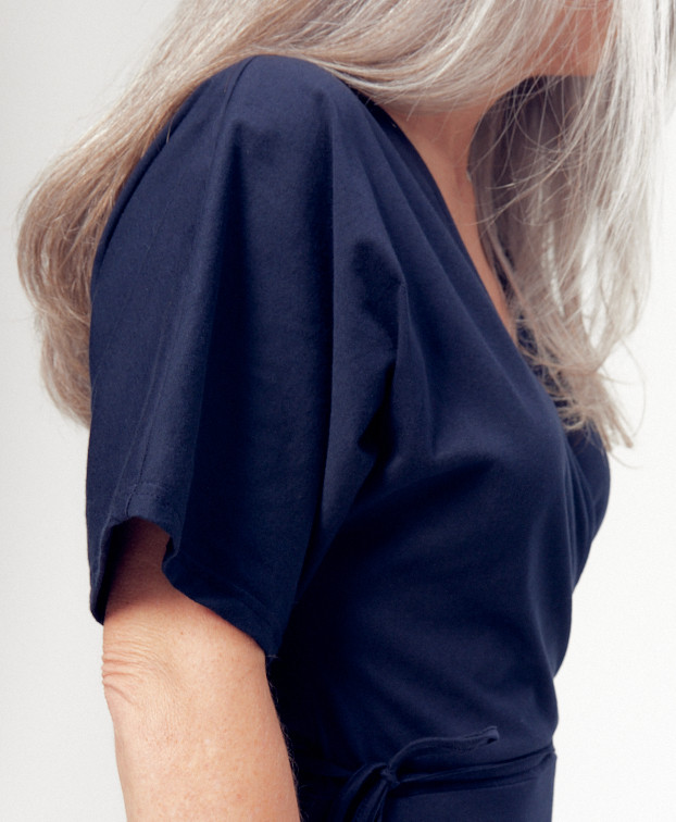 Robe longue Kate bleu - zoom épaule Robe longue Kate bleu - zoom épaule