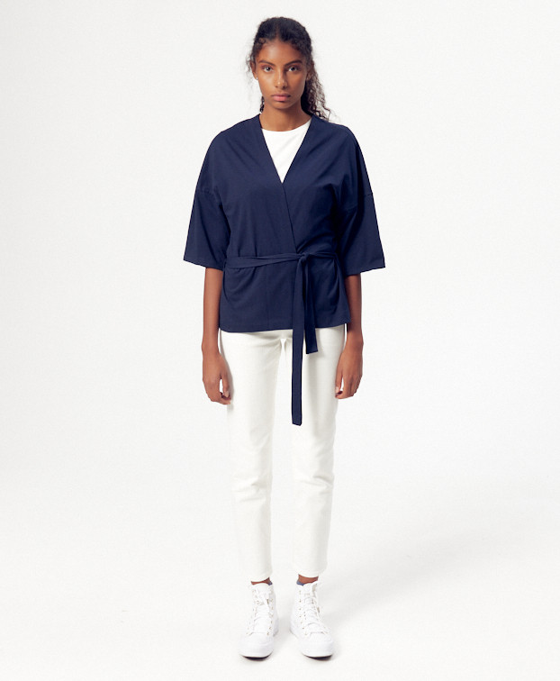 Veste kimono Kim bleu - vue debout Veste kimono Kim bleu - vue debout
