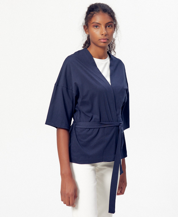 Veste kimono Kim bleu - vue profil Veste kimono Kim bleu - vue profil