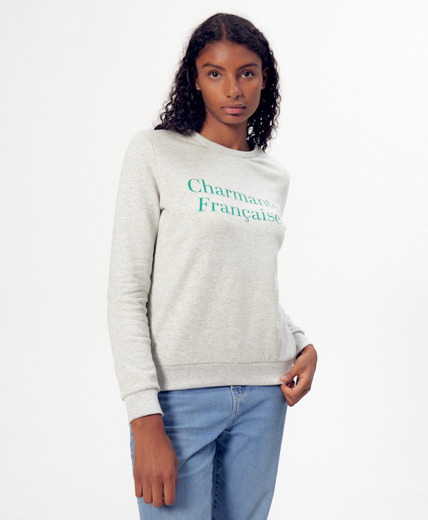 Sweat Stella "Charmante" gris - vue devant bis Sweat Stella "Charmante" gris - vue devant bis