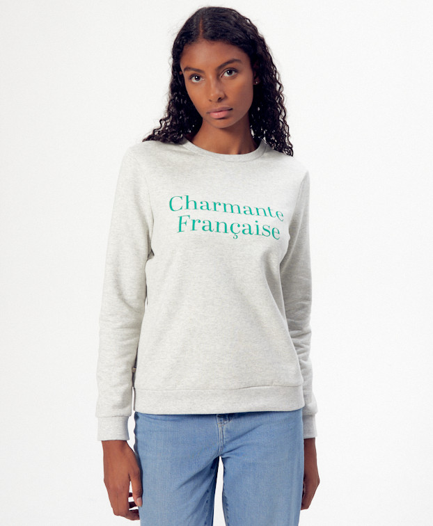 Sweat Stella "Charmante" gris - vue devant Sweat Stella "Charmante" gris - vue devant