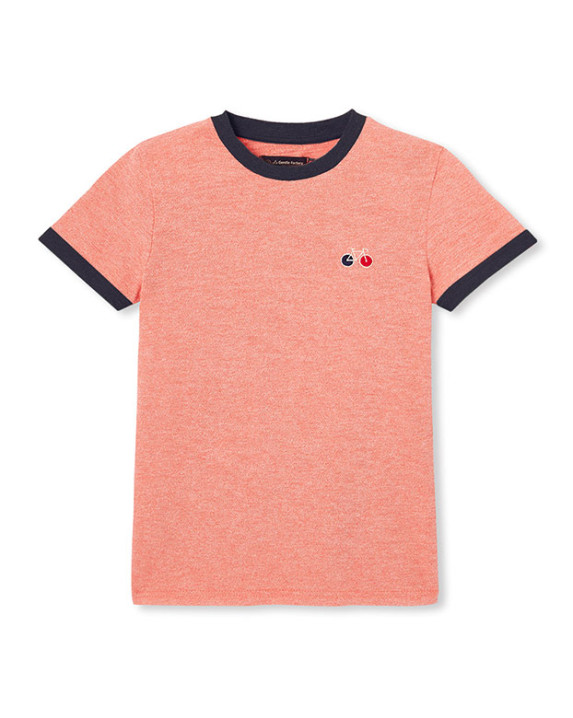 Tee-shirt Bertin brodé vélo corail - La Gentle Factory - A plat
