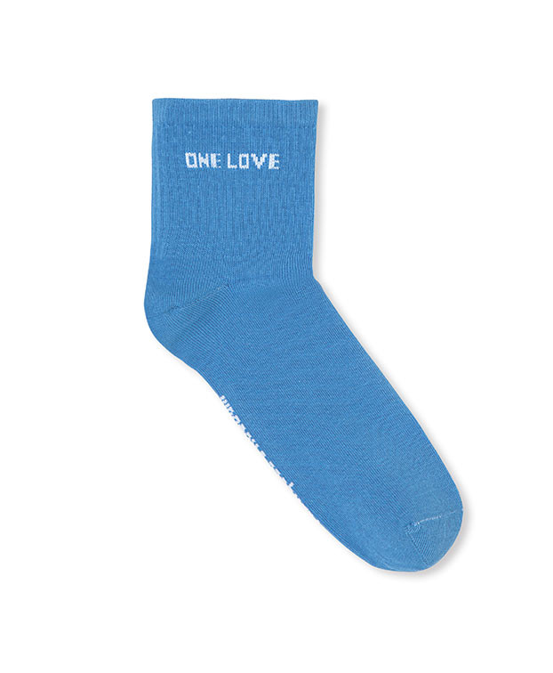 Chaussettes Candice "One Love" bleu en coton bio - La Gentle Factory - Vue à plat