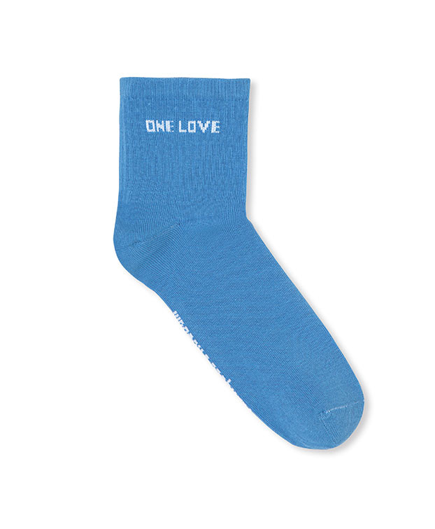 Chaussettes Candice "One Love" bleu en coton bio - La Gentle Factory - Vue à plat Chaussettes Candice "One Love" bleu en coton bio - La Gentle Factory - Vue à plat