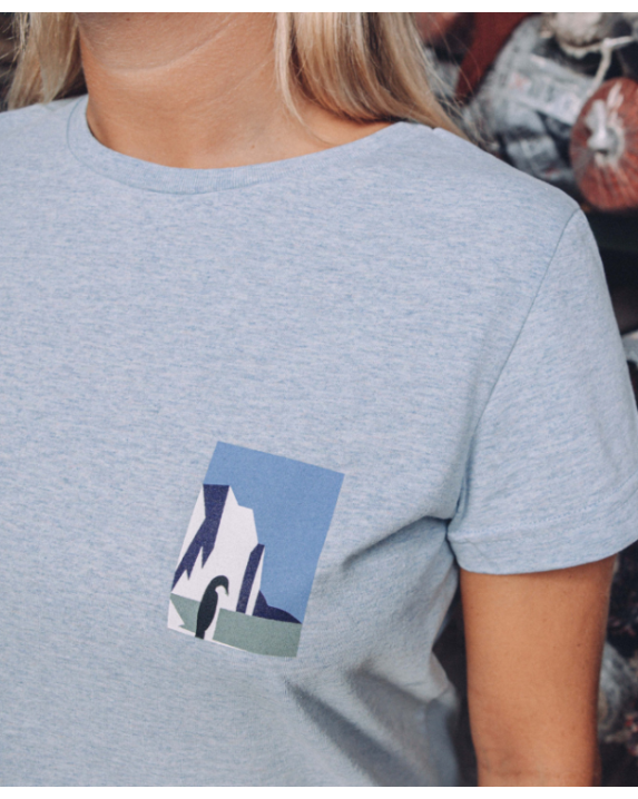 Tee-shirt Palmyre "Pingouins" bleu en coton bio - La Gentle Factory - Zoom sérigraphie