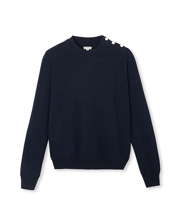 Pull Pome bleu en coton bio – La Gentle Factory – Vue à plat Pull Pome bleu en coton bio – La Gentle Factory – Vue à plat
