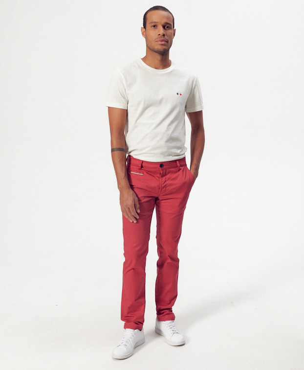 Chino Carlos léger rouge en coton bio - La Gentle Factory - Vue globale